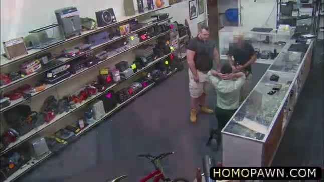 Two studs assfucking straight thief in the shop and enjoys threesome